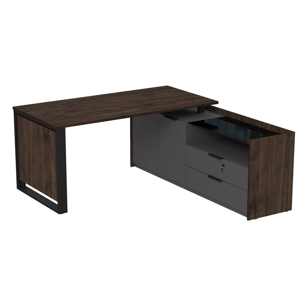 Стол рабочий на опорной двусоставной тумбе, с ящиками, с замком