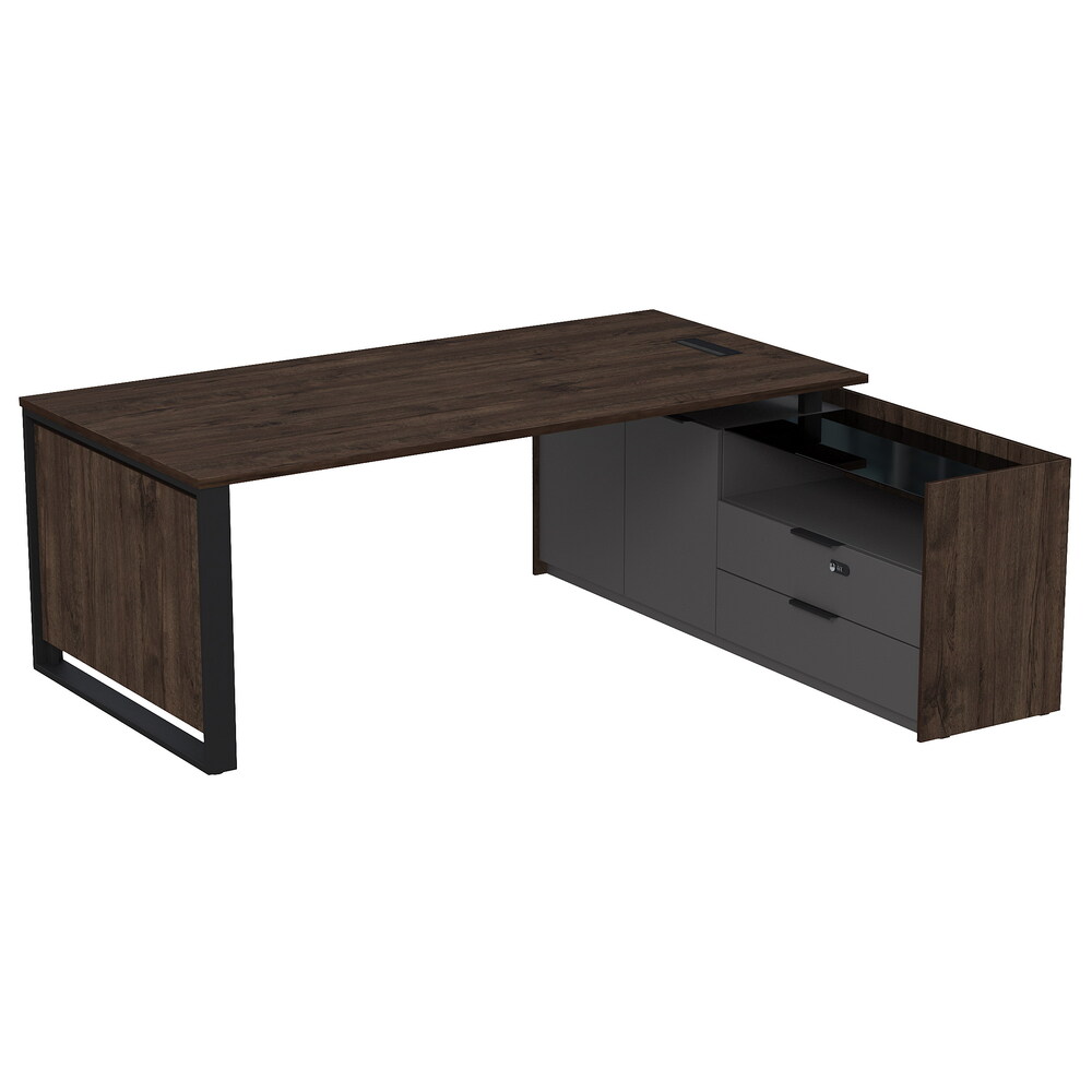 Стол рабочий с люч, на опор двусоставной тумбе, с ящиками (метабокс), с код замком