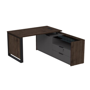 Стол рабочий с люч, на опорной двусоставной тумбе, с ящиками (метабокс), с замком