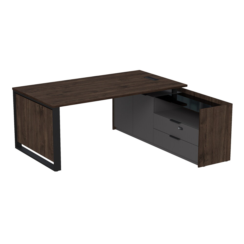 Стол рабочий с люч, на опорной двусоставной тумбе, с ящиками, с код замком