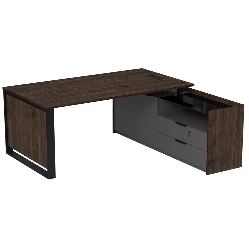 Стол рабочий с лючком, на опорной двусоставной тумбе