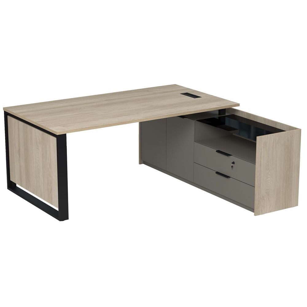 Стол рабочий с лючком, на опорной двусоставной тумбе