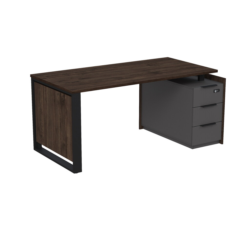 Стол рабочий на опорной угловой тумбе, с ящиками (метабокс), с код замком