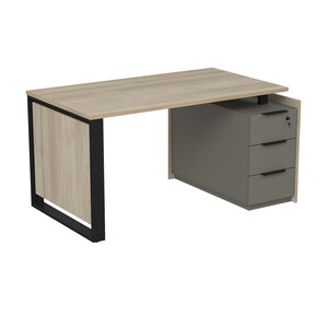 Стол рабочий на опорной угловой тумбе, с ящиками (метабокс), с замком