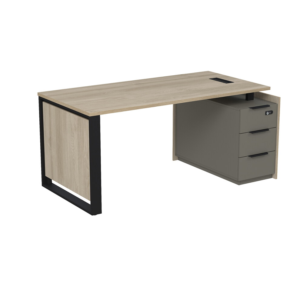 Стол рабочий с люч, на опорной угловой тумбе, с ящиками, с код замком