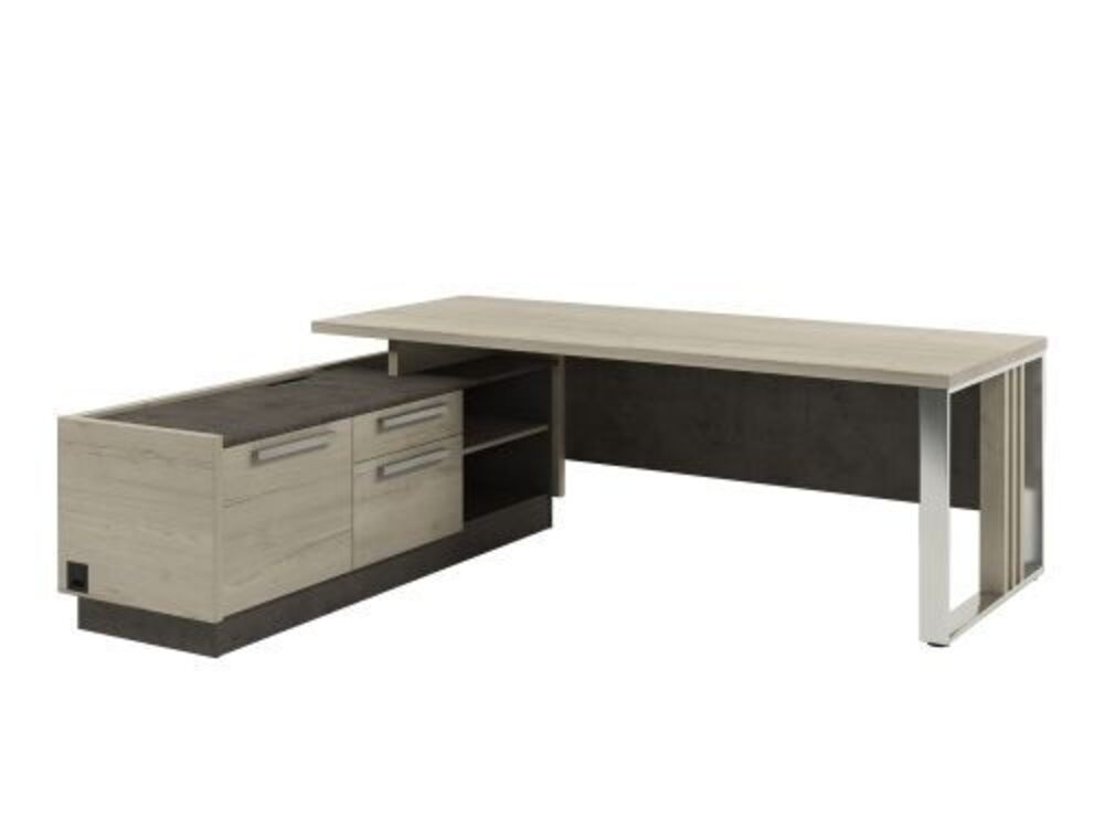 Стол руководителя с опорной тумбой с блоком розеток (левый)