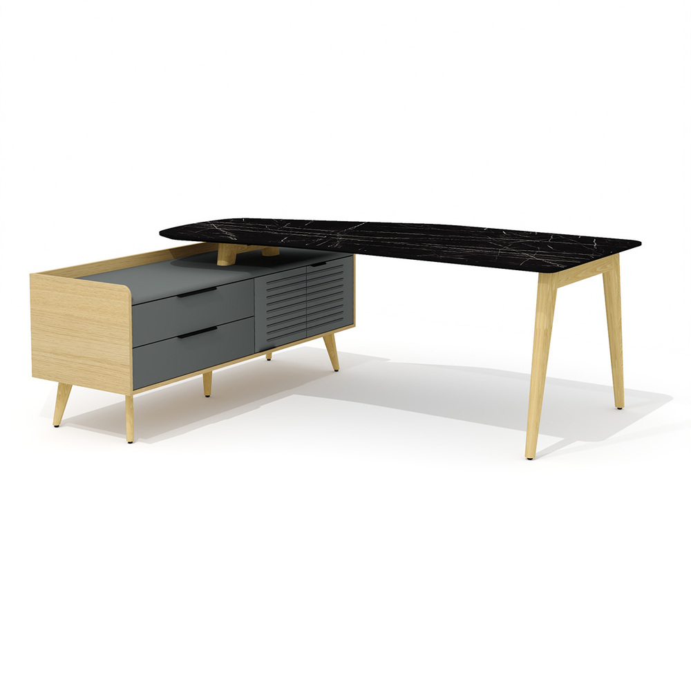 Стол рабочий эргономичный с опорной тумбой