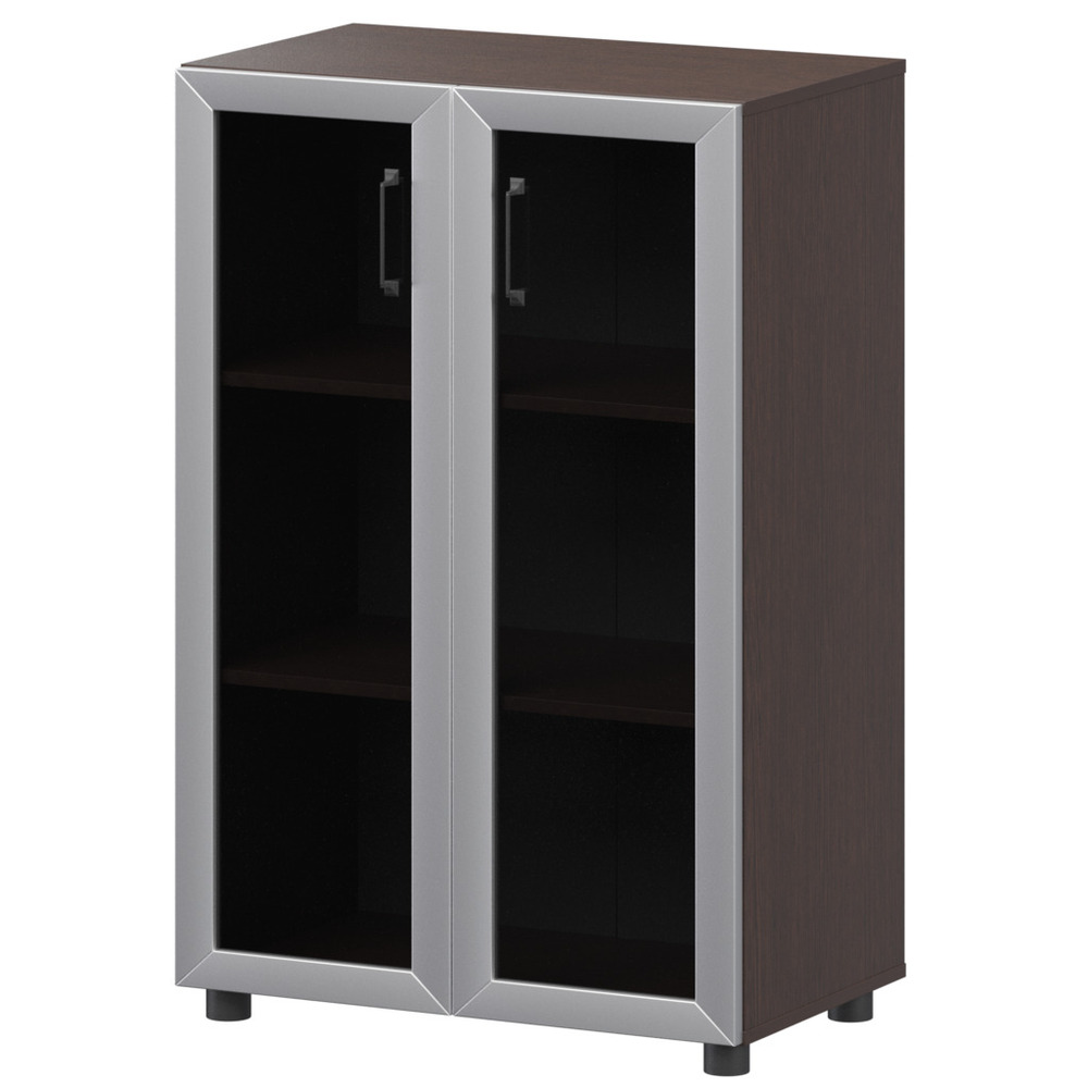 Стеллаж средний закрытый с стеклянными фасадами в алюминиевой раме