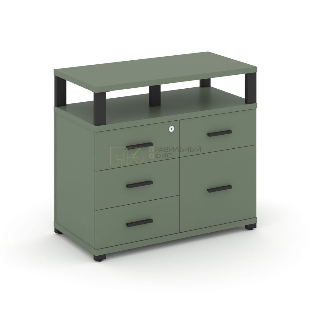 Тумба приставная широкая 4 ящика + 1 распашной фасад с надставкой широкой