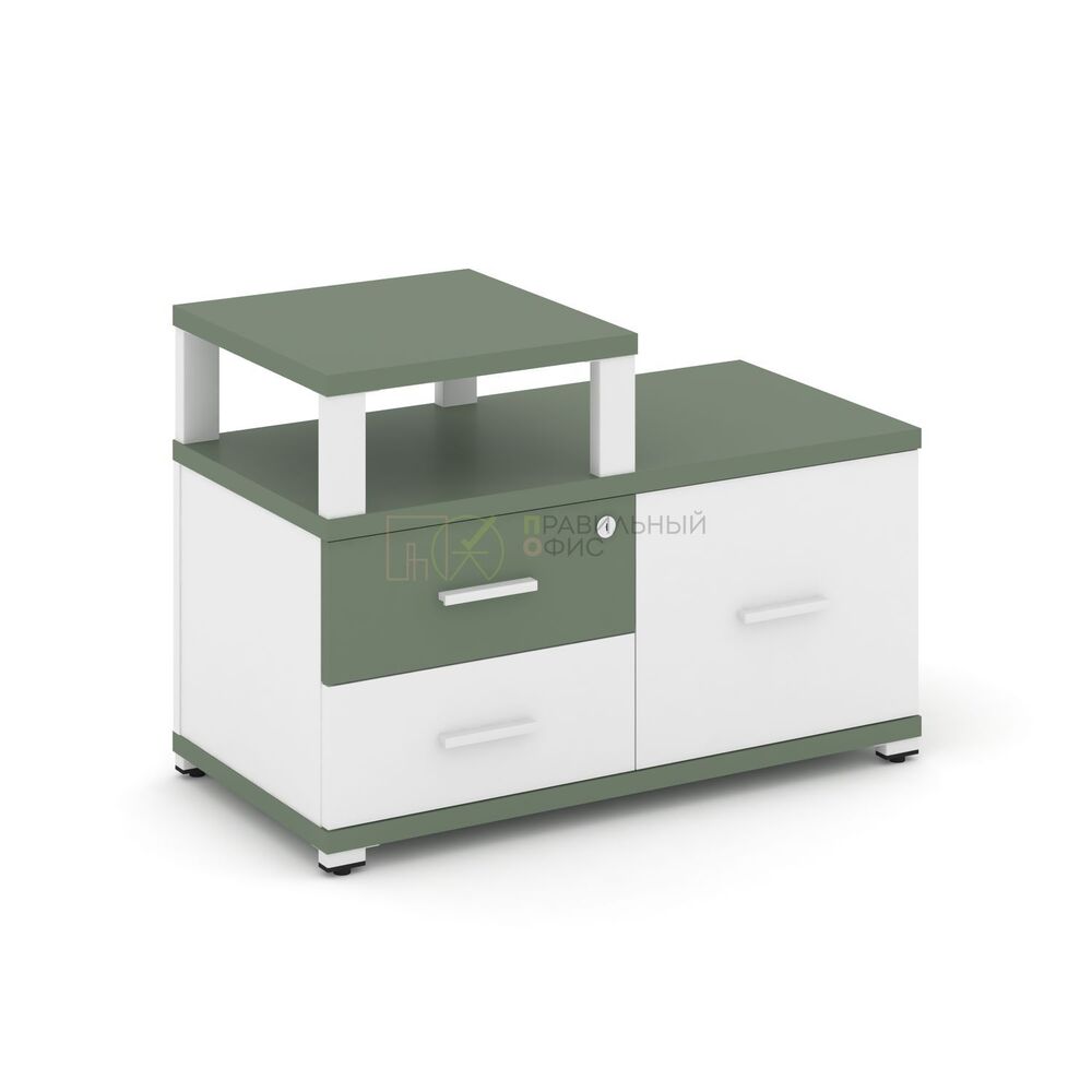 Тумба приставная широкая 2 ящика + 1 распашной фасад с надставкой узкой