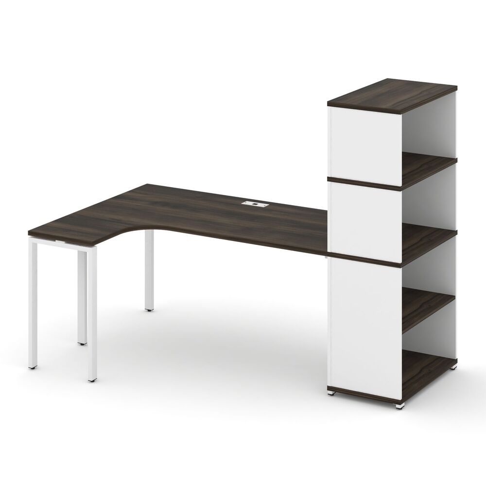 Стол эргономичный с опорным стеллажом с надставкой высокой левый