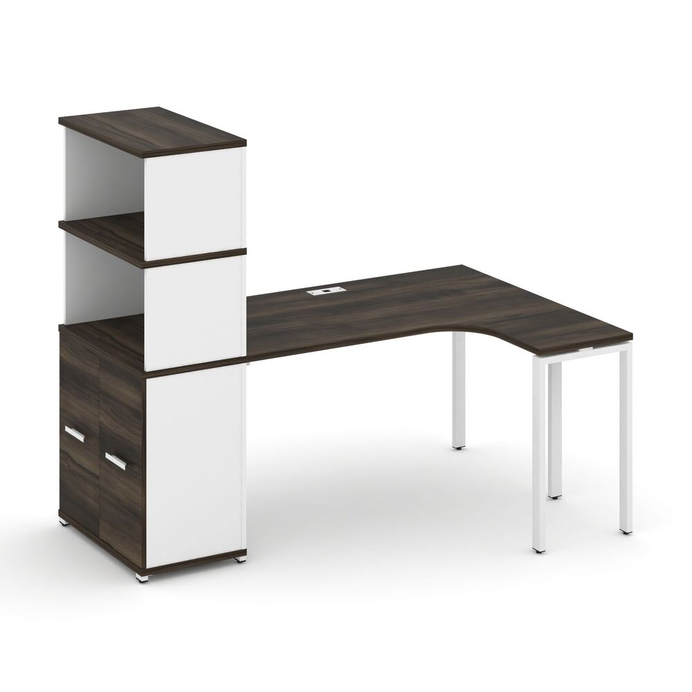 Стол эргономичный с опорным распашным шкафом с надставкой высокой правый