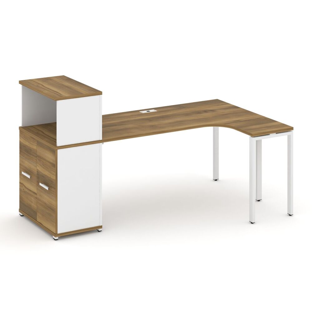 Стол эргономичный с опорным распашным шкафом с надставкой низкой правый