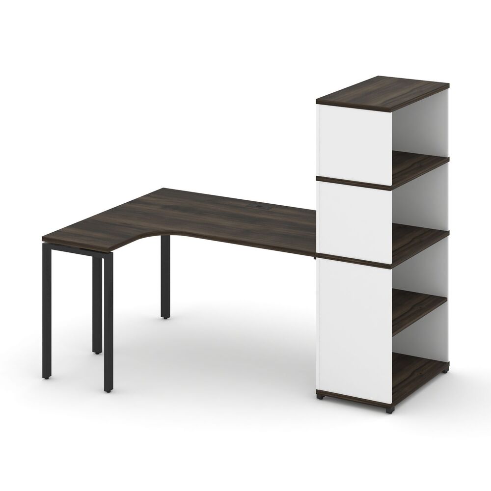 Стол эргономичный с опорным стеллажом с надставкой высокой левый