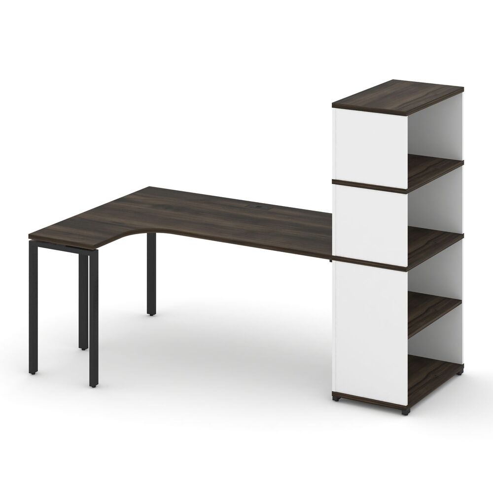 Стол эргономичный с опорным стеллажом с надставкой высокой левый