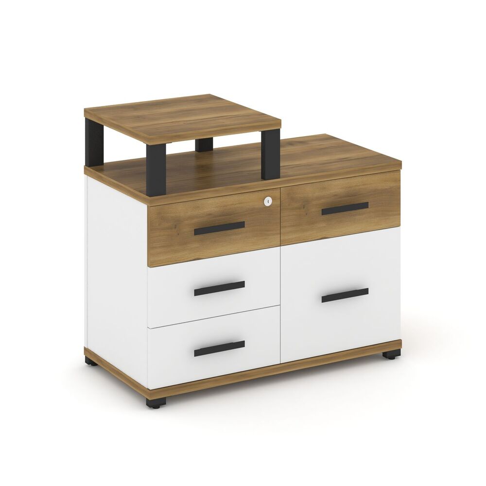 Тумба приставная широкая 4 ящика + 1 распашной фасад с надставкой узкой