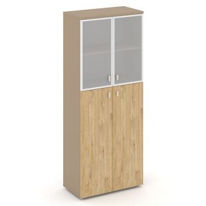 Шкаф высокий широкий (2 средних фасада ЛДСП+2 низких фасада стекло в раме)