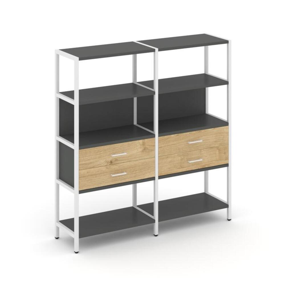 Двухсекционный стеллаж четырехярусный с ящиками