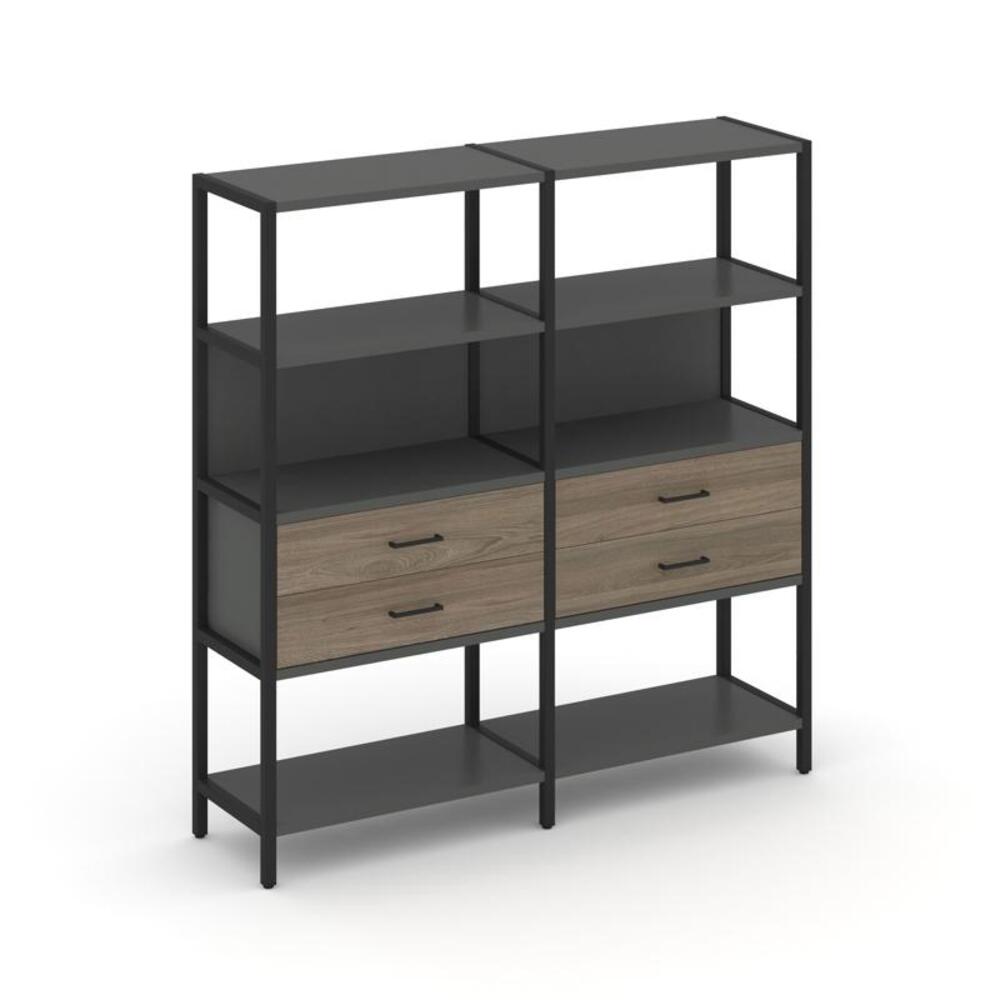 Двухсекционный стеллаж четырехярусный с ящиками