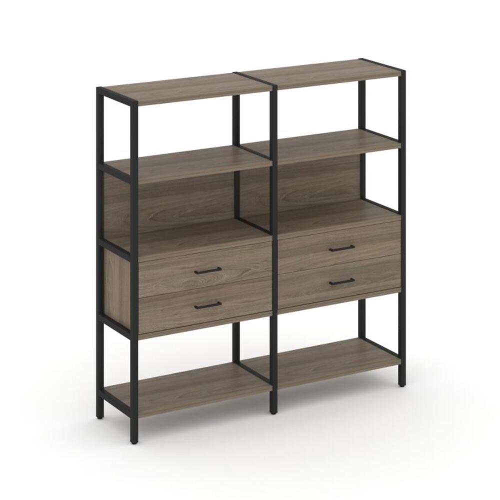 Двухсекционный стеллаж четырехярусный с ящиками