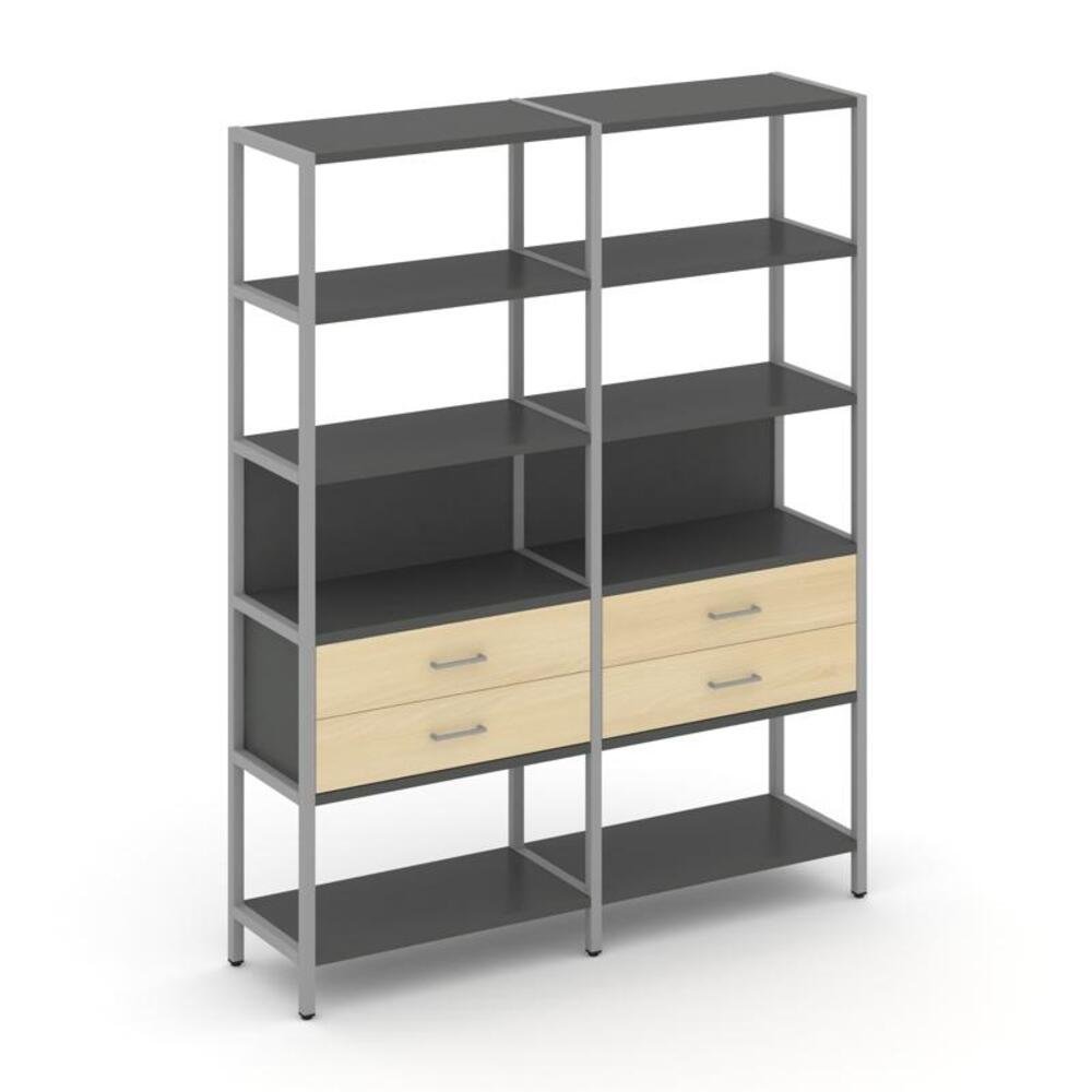 Двухсекционный стеллаж пятиярусный с ящиками
