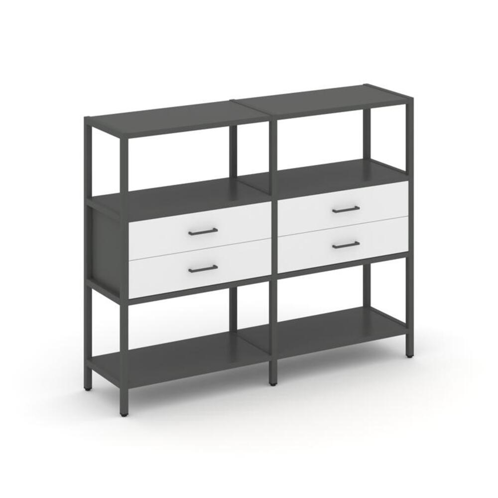 Двухсекционный стеллаж трехярусный с ящиками