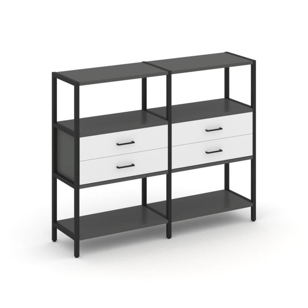 Двухсекционный стеллаж трехярусный с ящиками