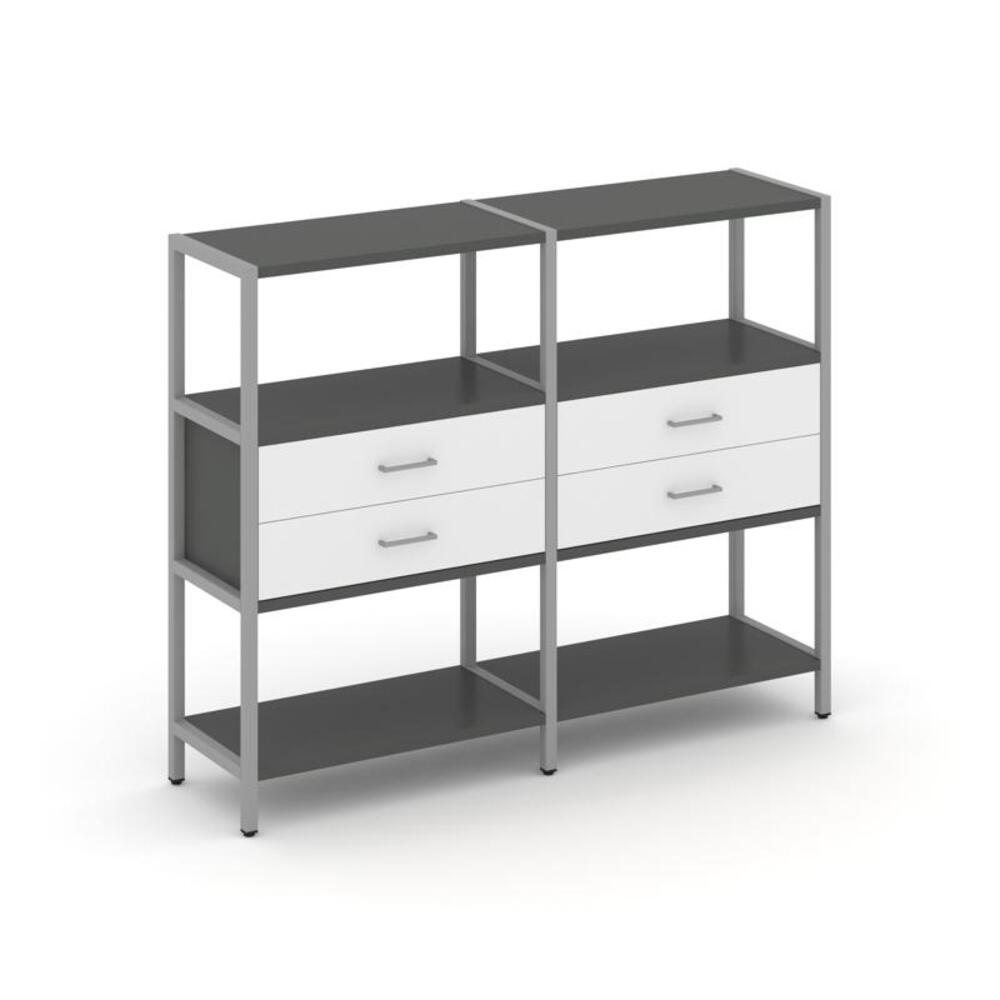 Двухсекционный стеллаж трехярусный с ящиками