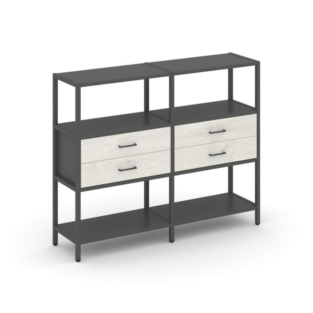 Двухсекционный стеллаж трехярусный с ящиками