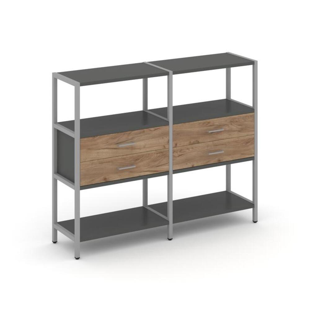 Двухсекционный стеллаж трехярусный с ящиками