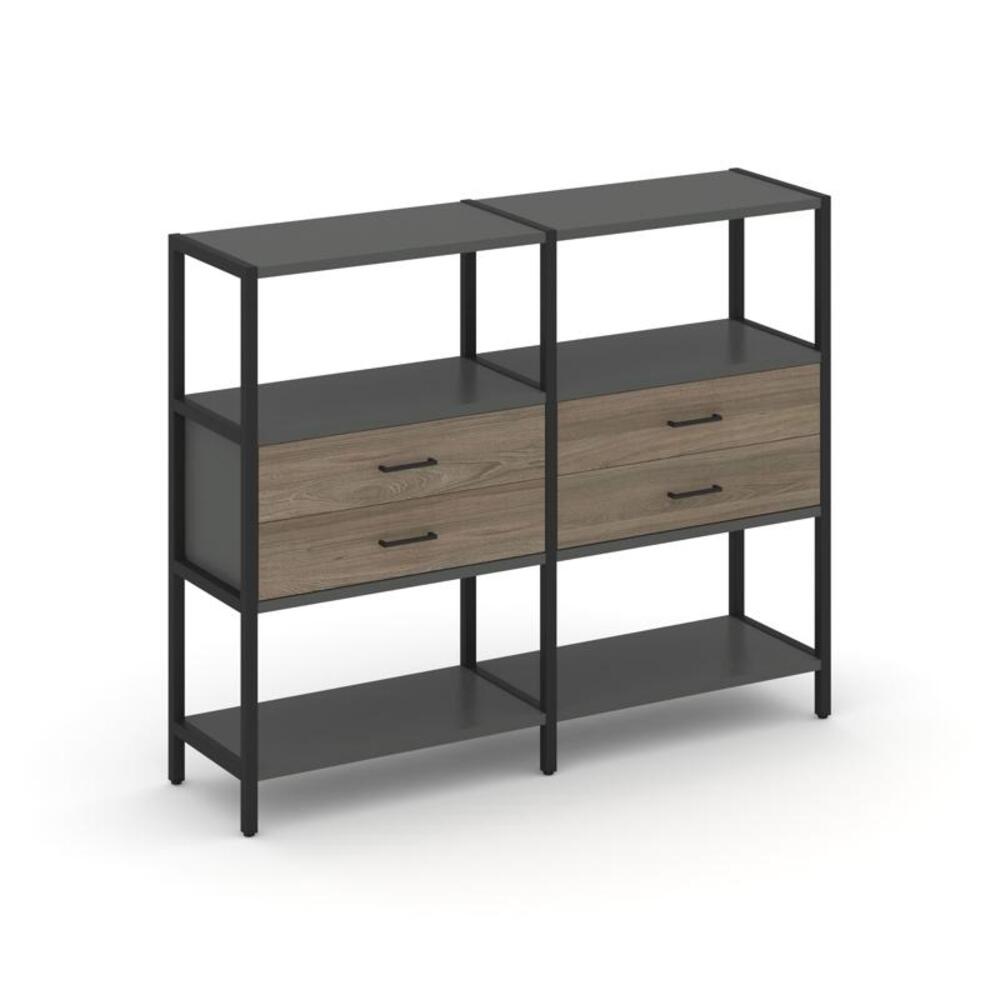 Двухсекционный стеллаж трехярусный с ящиками