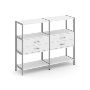 Двухсекционный стеллаж трехярусный с ящиками