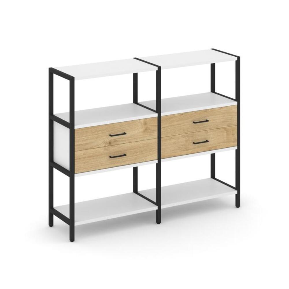 Двухсекционный стеллаж трехярусный с ящиками