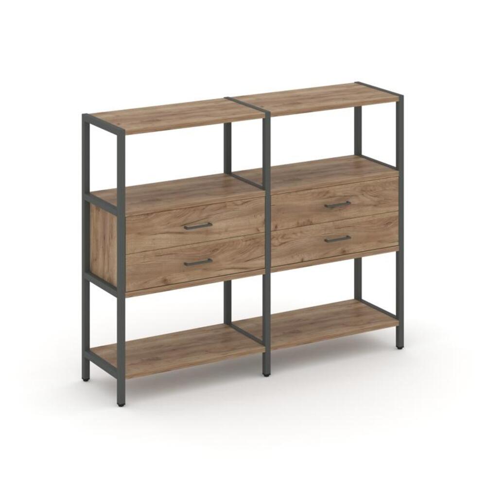 Двухсекционный стеллаж трехярусный с ящиками