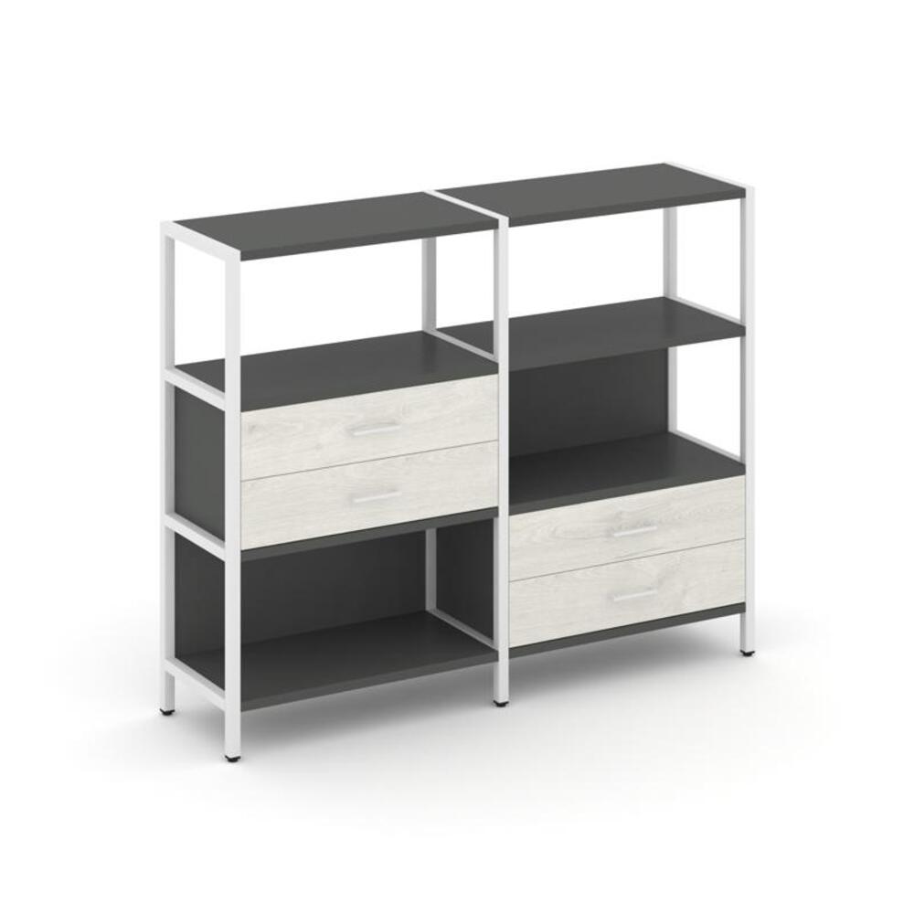 Двухсекционный стеллаж трехярусный с ящиками