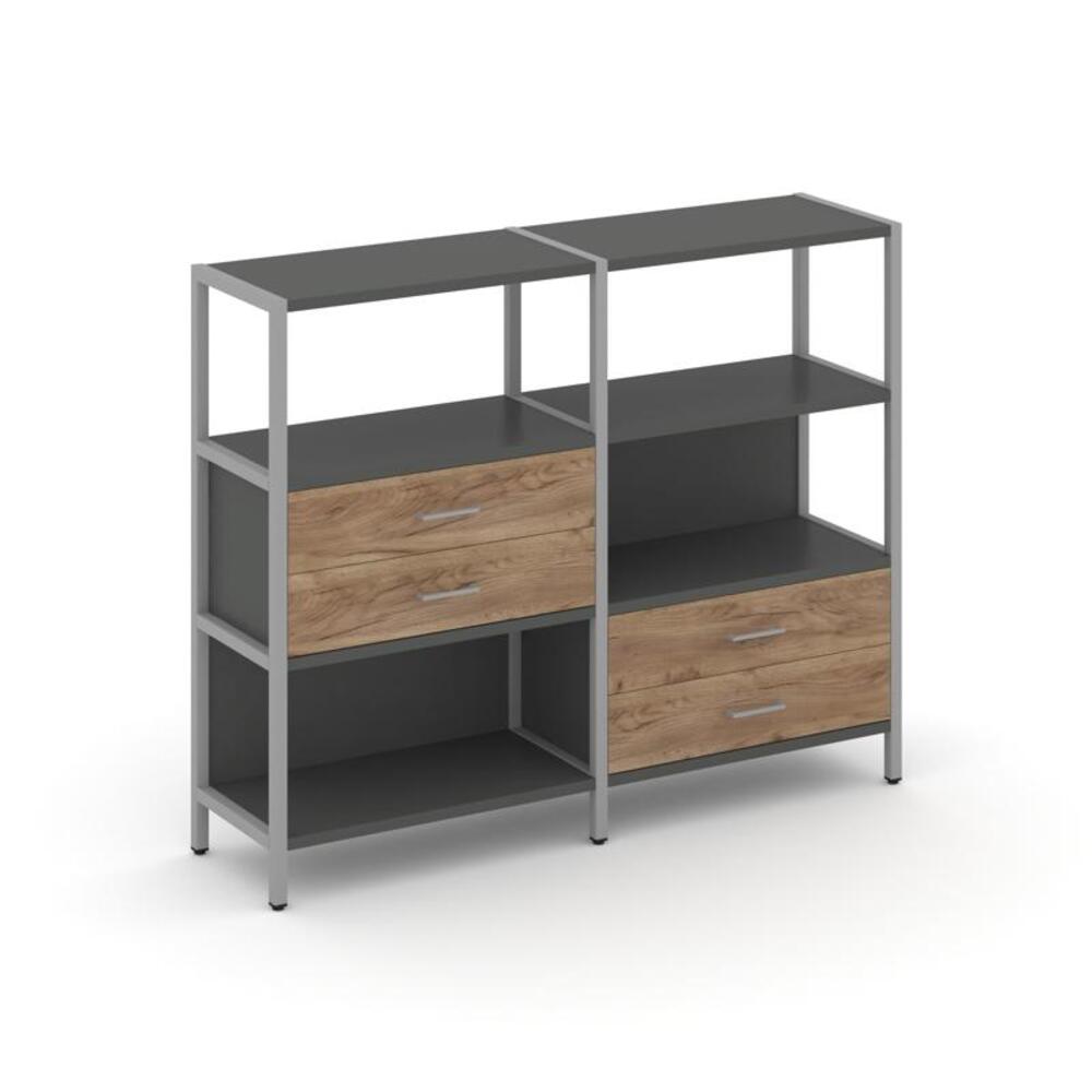 Двухсекционный стеллаж трехярусный с ящиками