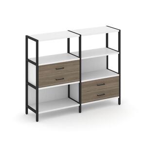 Двухсекционный стеллаж трехярусный с ящиками