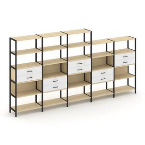 Пятисекционный стеллаж пятиярусный с ящиками