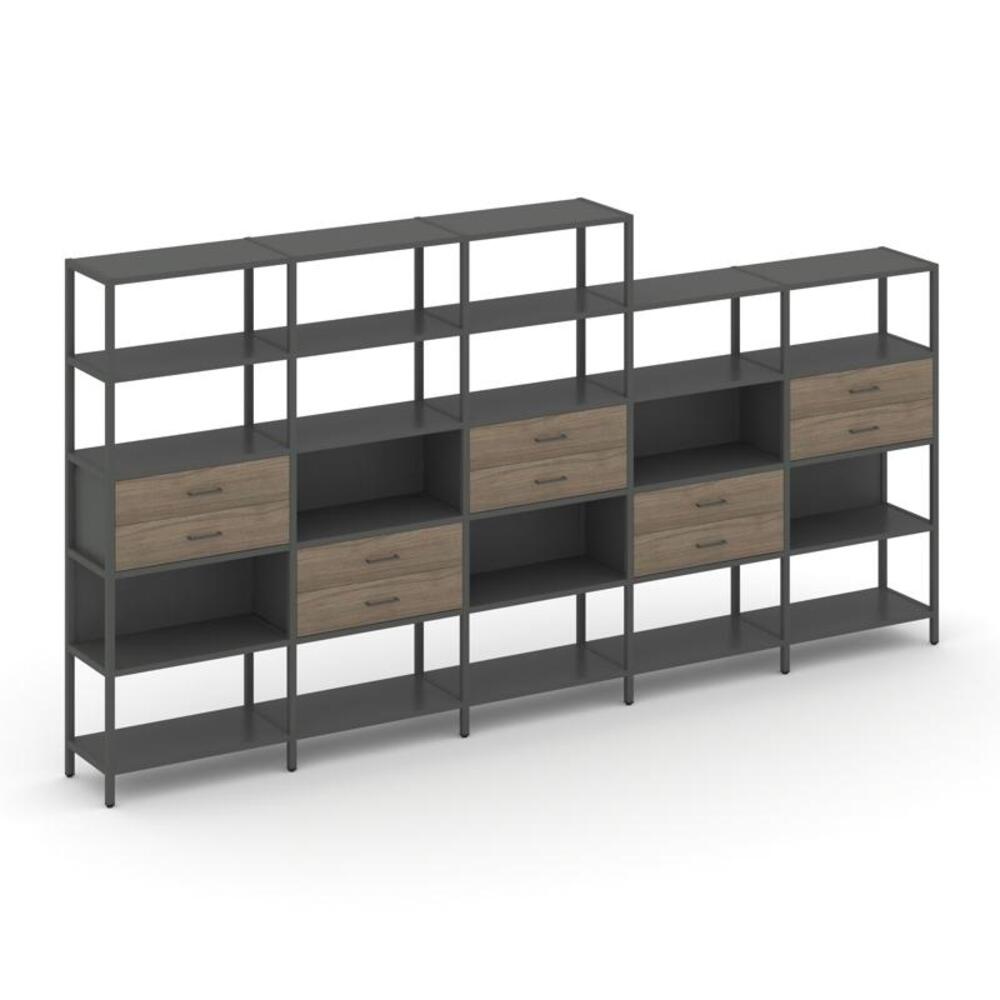 Пятисекционный стеллаж пятиярусный с ящиками