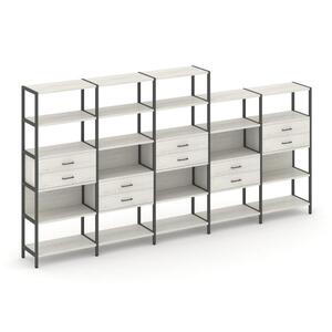 Пятисекционный стеллаж пятиярусный с ящиками