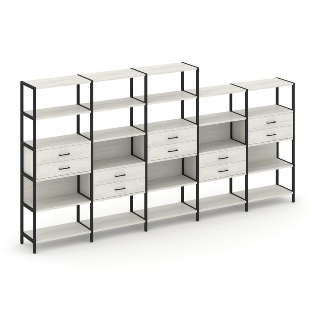 Пятисекционный стеллаж пятиярусный с ящиками