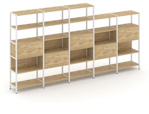 Пятисекционный стеллаж пятиярусный с ящиками