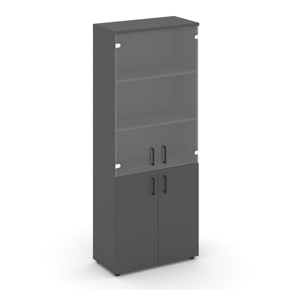 Шкаф высокий широкий (2 низких фасада ЛДСП + 2 средних фасада стекло прозрачное)