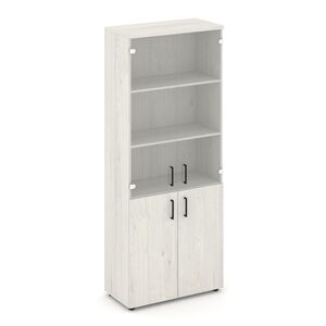 Шкаф высокий широкий (2 низких фасада ЛДСП + 2 средних фасада стекло прозрачное)