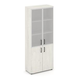 Шкаф высокий широкий (2 низких фасада ЛДСП + 2 средних фасада стекло сатин в раме)