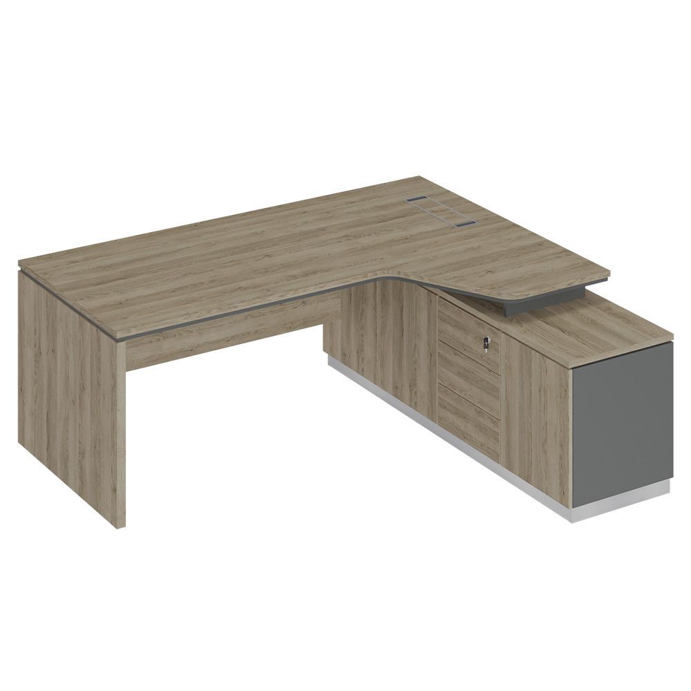 Стол руководителя эргономичный (опора ДСП) на опорной тумбе правый