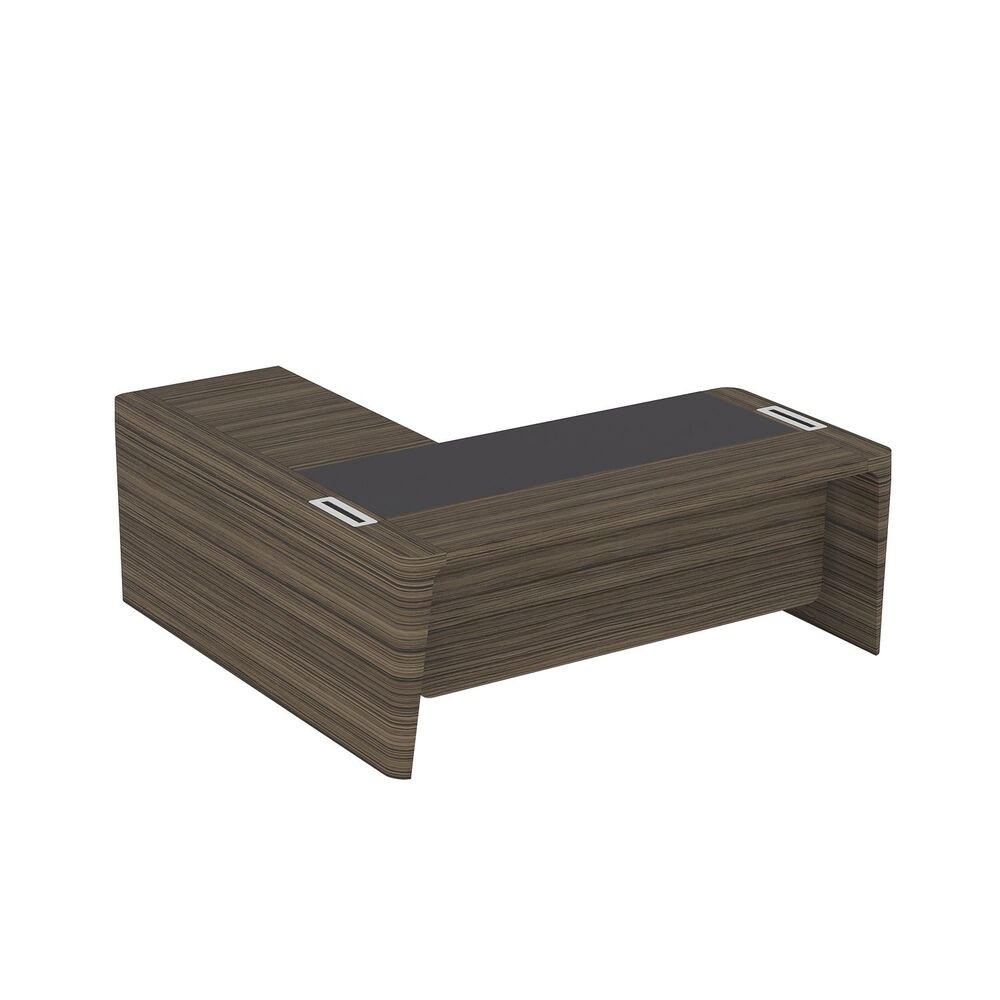 Стол для руководителя правый с кожаным бюваром, приставкой на большой тумбе и фронтальной панелью