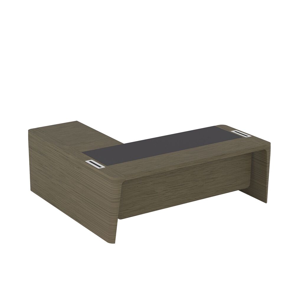 Стол для руководителя правый с кожаным бюваром, приставкой на большой тумбе и фронтальной панелью